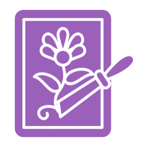 Paintbrush painting flower on purple canvas