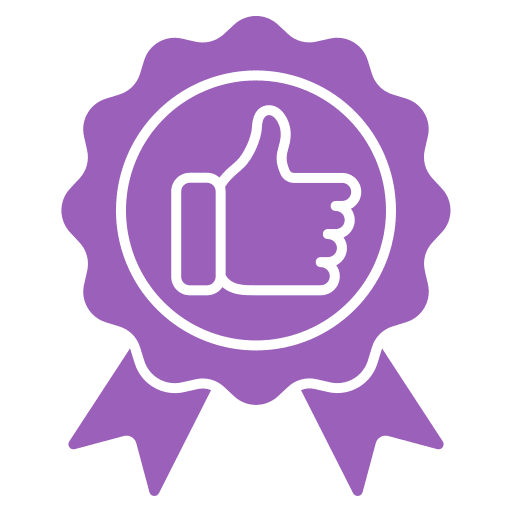 Purple award ribbon with thumbs-up icon