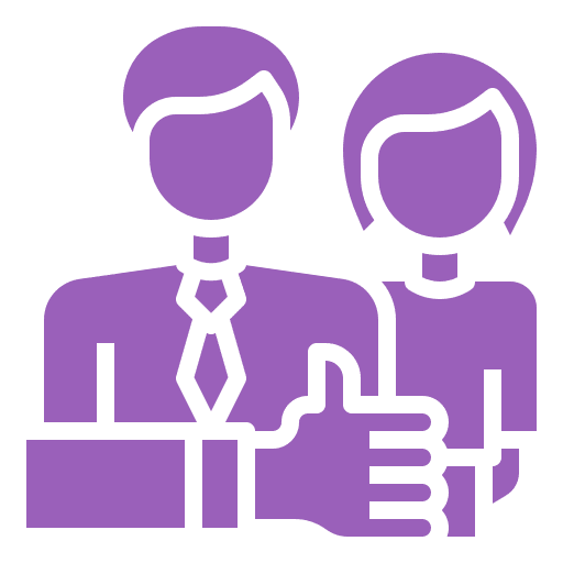 Two business people with thumbs-up icon