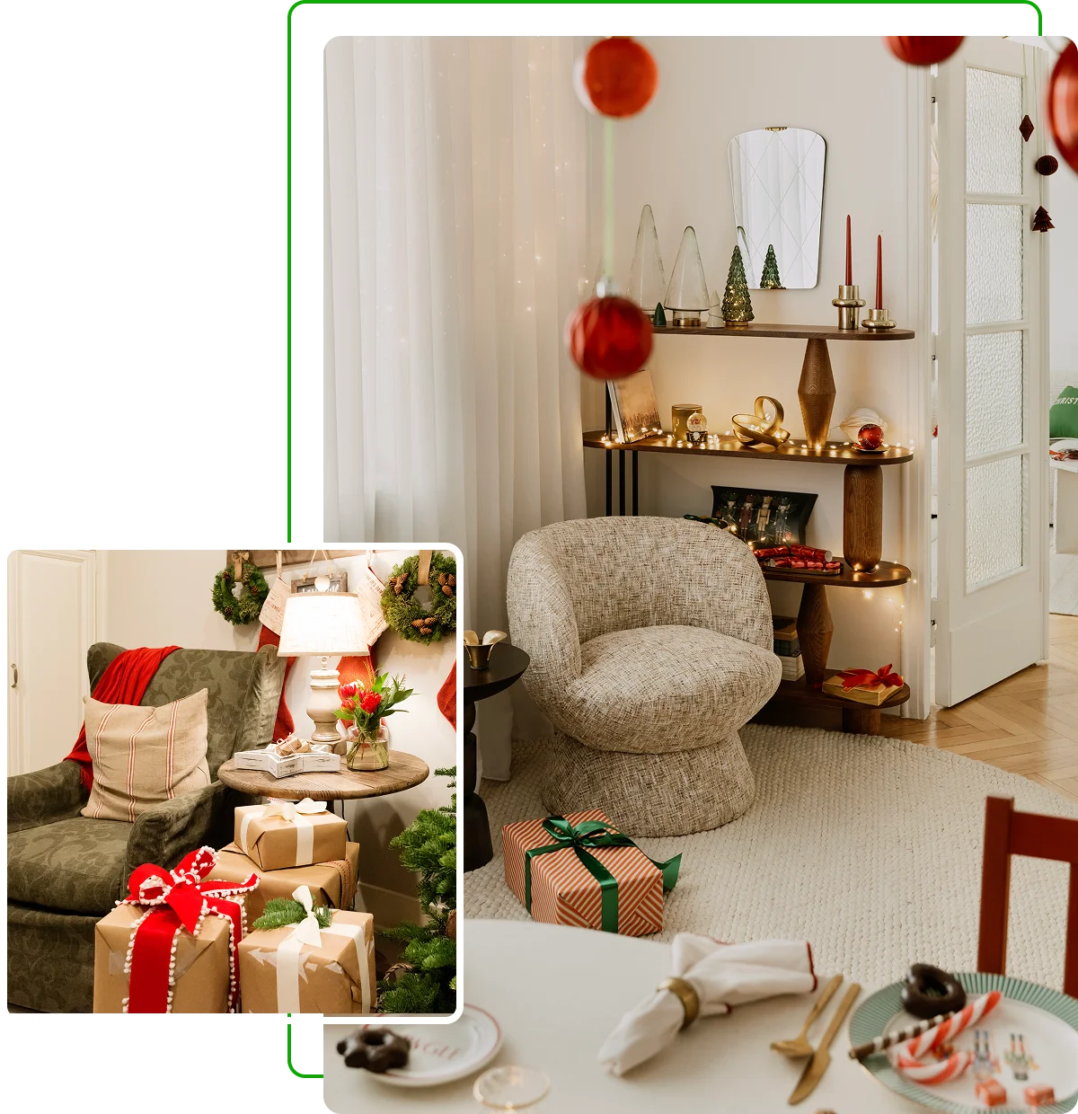 Cozy living room with Christmas decorations and gifts