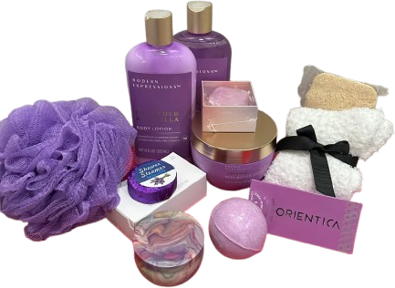Purple spa gift set with bath accessories