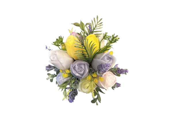 Pastel bouquet of yellow and lavender flowers