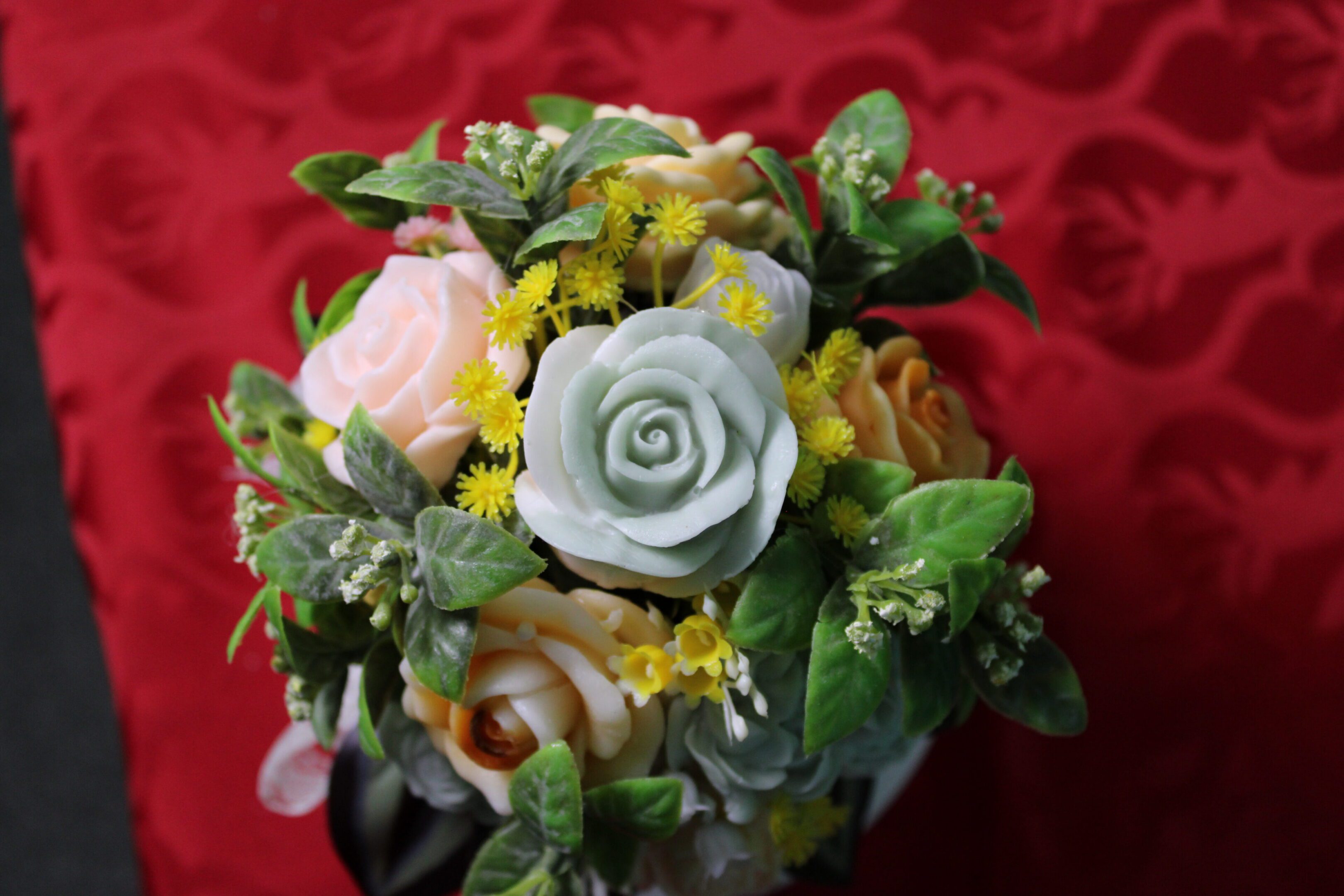 Pastel rose bouquet with green foliage